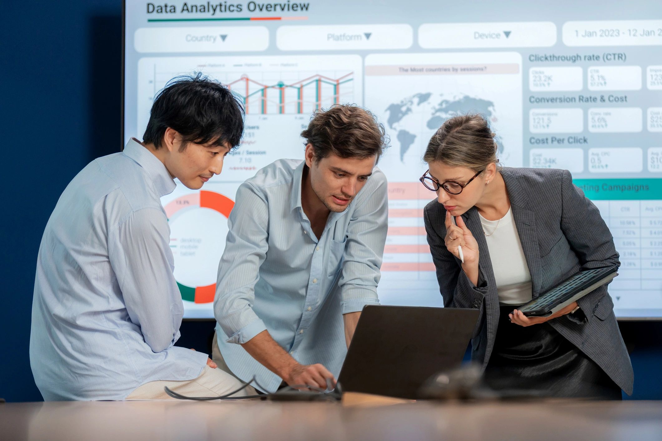 Executive team collaborating in a meeting room