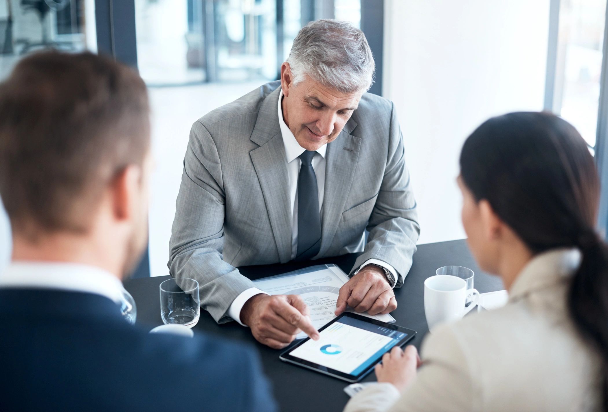 Boardroom meeting viewed from above